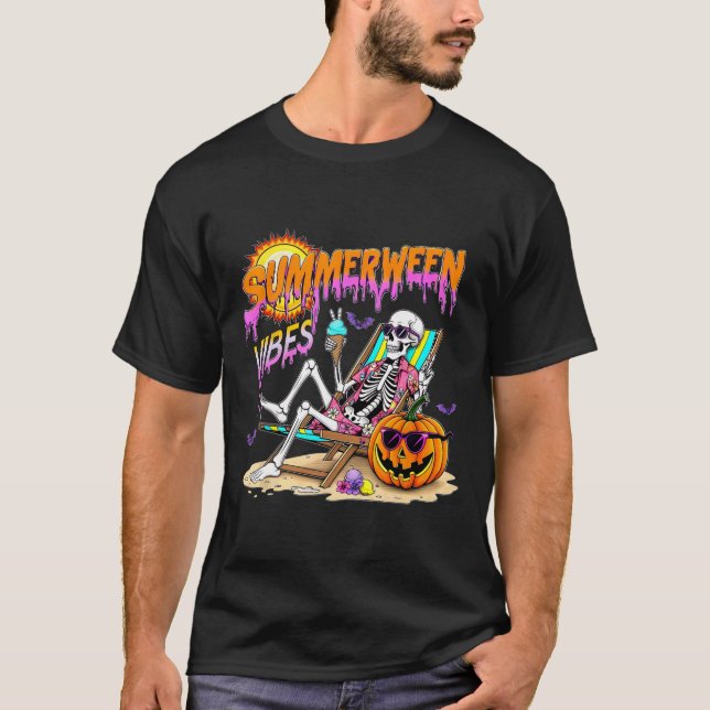 T-shirt Summerween Vibes Skeleton Citrouille Vacances Éffr (Devant)