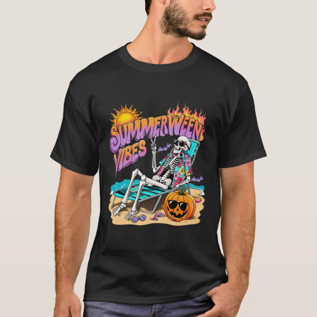 T-shirt Summerween Vibes Skeleton Citrouille Vacances Éffr (Devant)