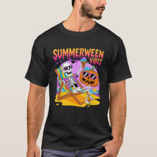 T-shirt Summerween Vibes Skeleton Citrouille Vacances Éffr