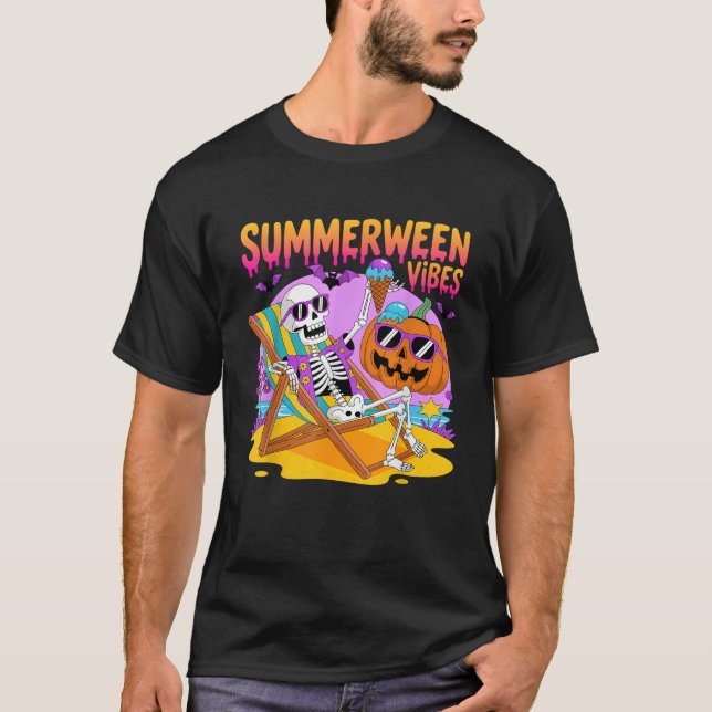 T-shirt Summerween Vibes Skeleton Citrouille Vacances Éffr (Devant)