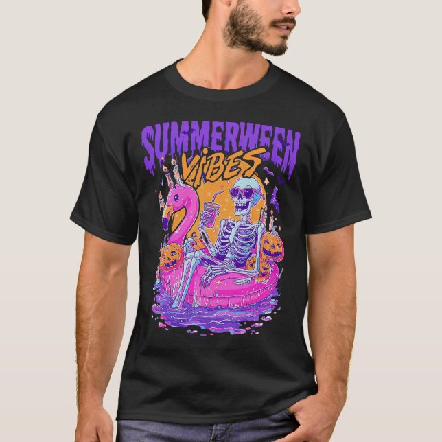 T-shirt Summerween Vibes Skeleton Citrouille Vacances Éffr (Devant)