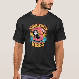 T-shirt Summerween Vibes Skeleton Flamant rose Flotte été