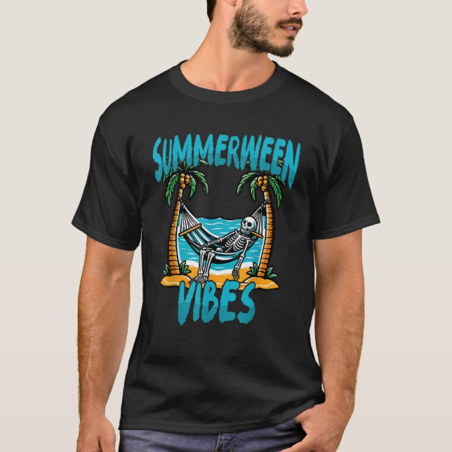 T-shirt Summerween Vibes Skeleton Hammock Beach Halloween (Devant)
