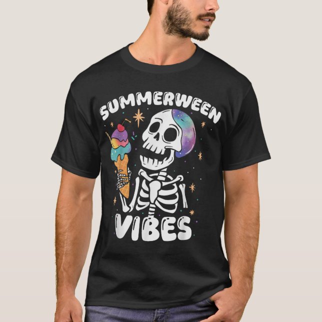 T-shirt Summerween Vibes Skeleton Ice Cream été (Devant)