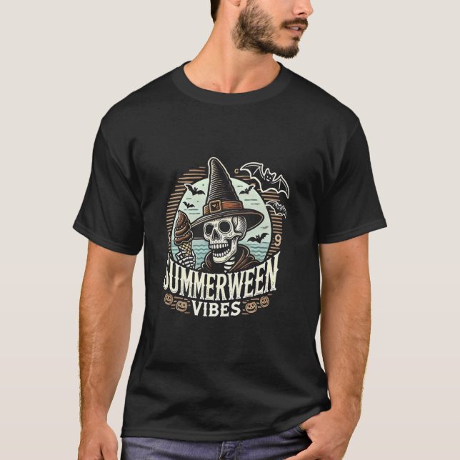 T-shirt Summerween Vibes Skeleton Ice Cream Halloween Summ (Devant)