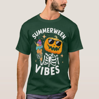 T-shirt Summerween Vibes Skeleton Ice Cream Summer Vacatio