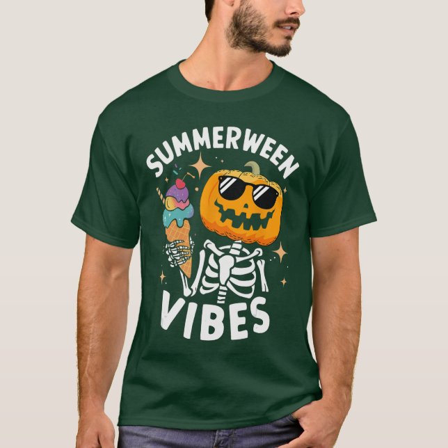 T-shirt Summerween Vibes Skeleton Ice Cream Summer Vacatio (Devant)