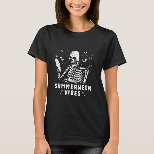 T-shirt Summerween Vibes Skeleton Ice Cream Vacatio été (Devant)