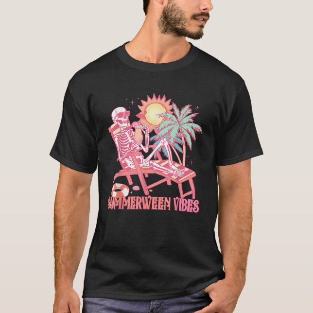 T-shirt Summerween Vibes Skeleton Summer Vacances Plage Fu (Devant)