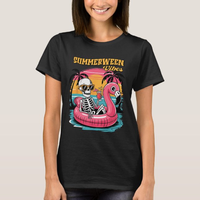 T-shirt Summerween Vibes Skeleton Summer Vacation Funny Ha (Devant)