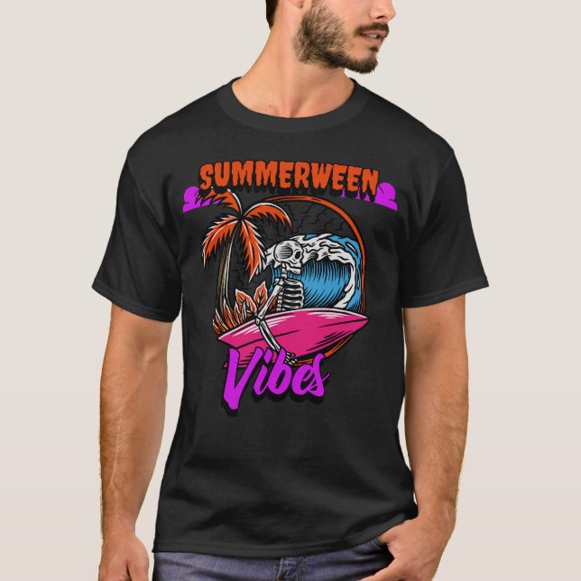 T-shirt Summerween Vibes Surfing Skeleton (Devant)