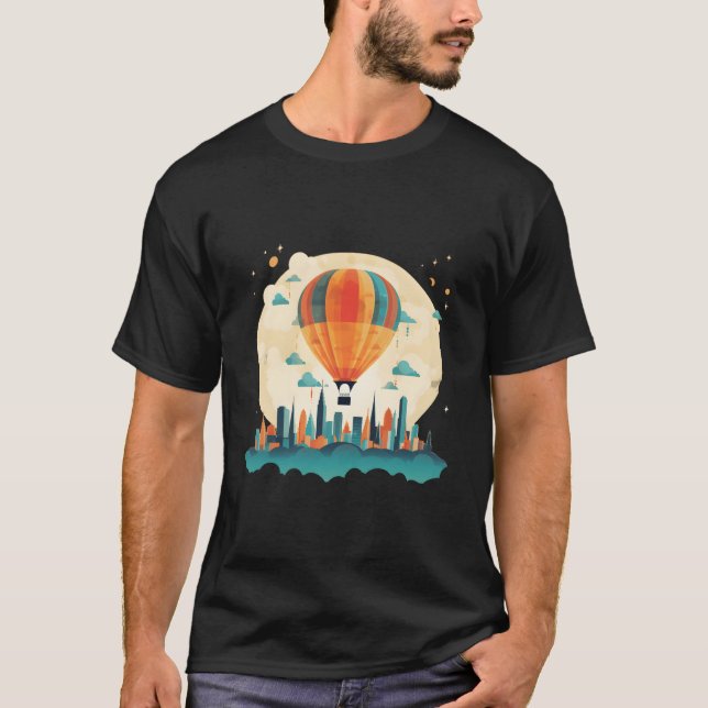 T-shirt Summery Hot Air Balloon Travel In City (Devant)