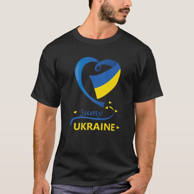 T-shirt Sumy Ukraine National Drapeau Coeur Emblem Crest (Devant)