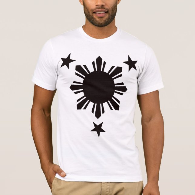T-shirt Sun de base philippin et étoiles - noir (Devant)