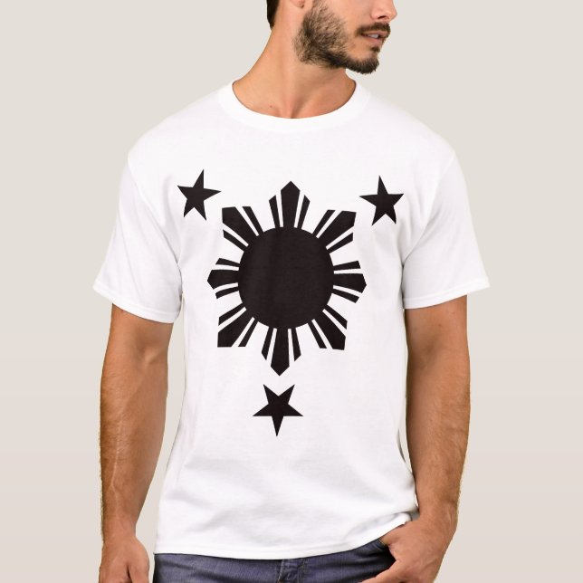 T-shirt Sun de base philippin et étoiles - noir (Devant)