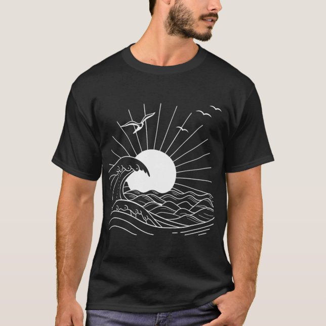 T-shirt Sun et Ocean Waves Line Art (Devant)
