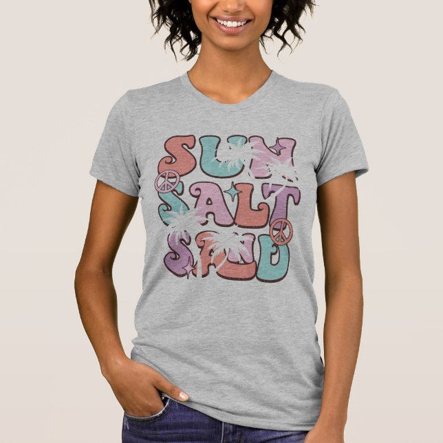 T-shirt Sun Salt Sand Beach pour femmes Cocotier été (Devant)
