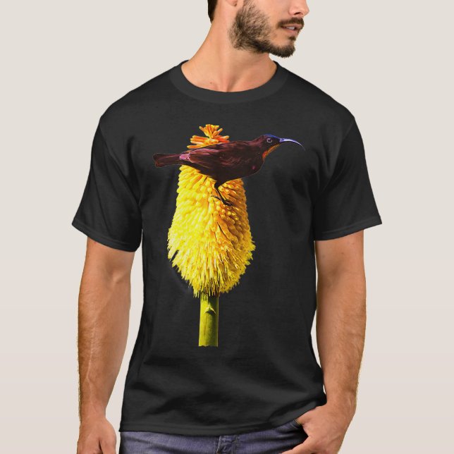 T-shirt Sunbird Amethyst Sunbird sur Red Hot Poker (Devant)