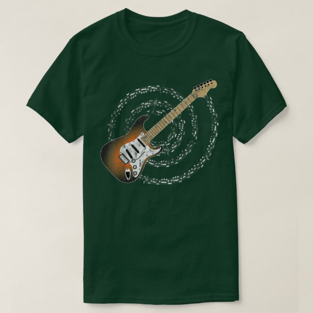 T-shirt Sunburst Electric Guitar Spiraling Notes musicales (Design devant)