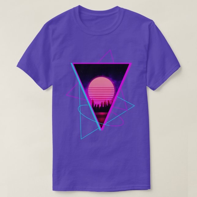 T-shirt Sundown Ville Outrun Synthwave Futurisme rétro (Design devant)