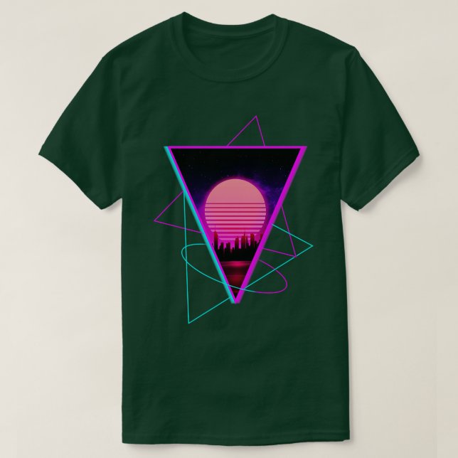 T-shirt Sundown Ville Outrun Synthwave Futurisme rétro (Design devant)