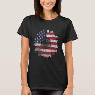 T-shirt Sunflower 4th Of July  Women American Flag Patriot