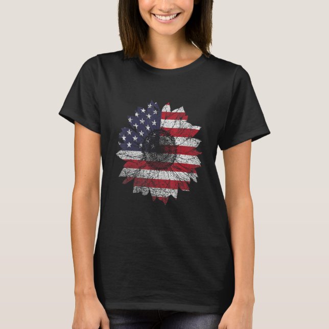 T-shirt Sunflower 4th Of July  Women American Flag Patriot (Devant)