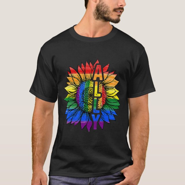 T-shirt Sunflower Ally Arc-en-ciel drapeau LGBT Pride Gay  (Devant)