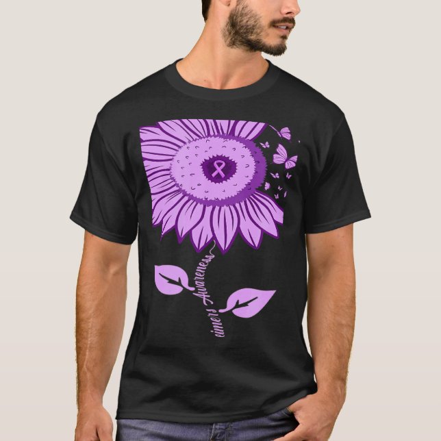 T-shirt Sunflower Alzheimer's awareness Ribbon Purple Butt (Devant)