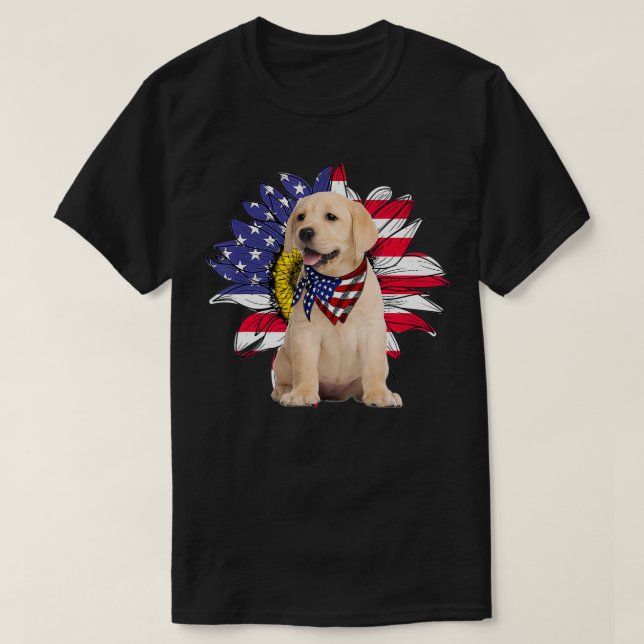 T-shirt Sunflower American Flag Amoureux de les chiens du  (Design devant)