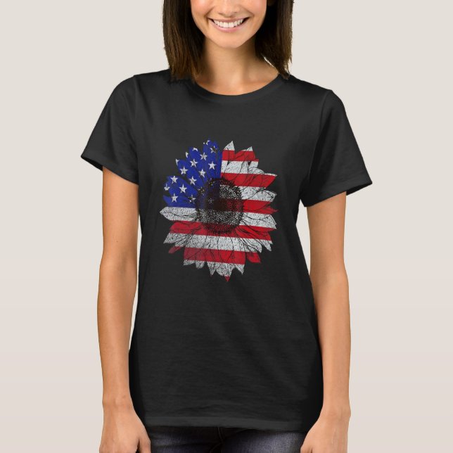 T-shirt Sunflower American For Women Flower Graphic Flag V (Devant)