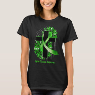 T-shirt Sunflower Christian Cross Green Ribbon Lyme Diseas