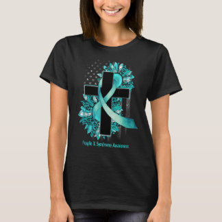 T-shirt Sunflower Christian Cross Ribbon Turquoise Fragile