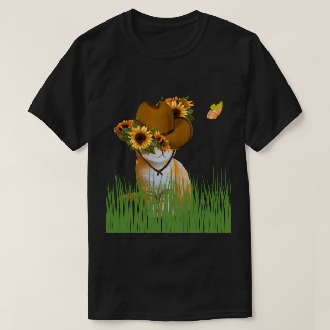 T-shirt Sunflower Cowboy Cat in the Meadow T-ShirtT-Shirt (Design devant)