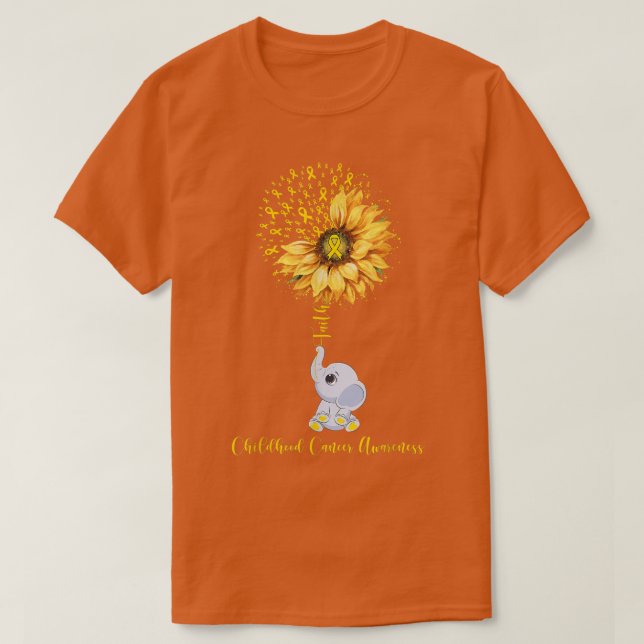 T-shirt Sunflower Elephant Gold Ribbon Childhood Cancer Aw (Design devant)