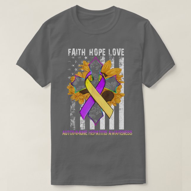T-shirt Sunflower Faith Hope Love For Autoimmune Hépatite (Design devant)