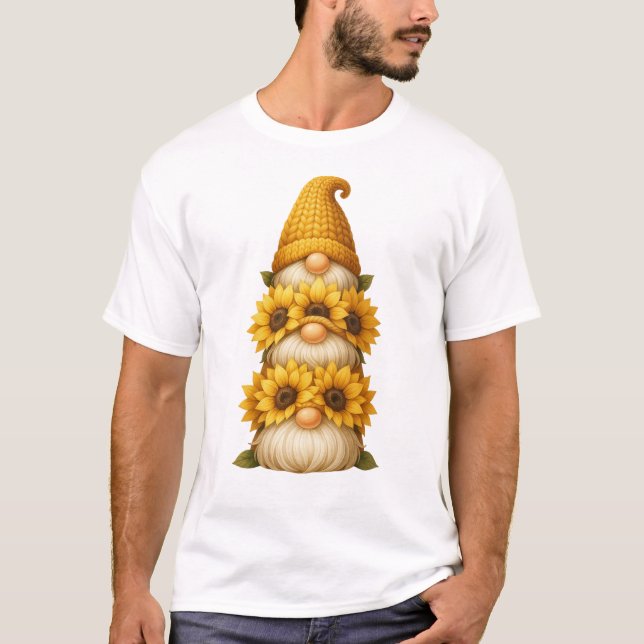 T-shirt Sunflower Gnome Hidden Smiles Beneath the Golden  (Devant)