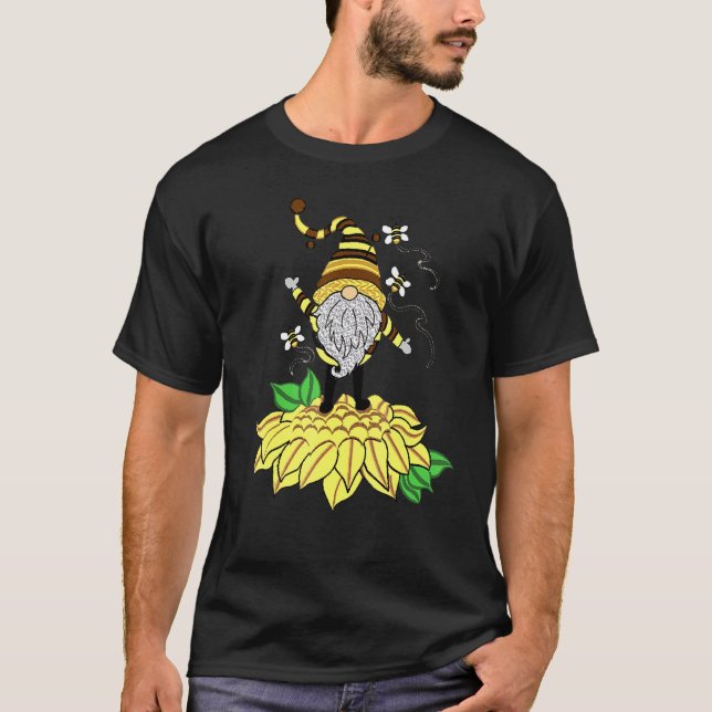 T-shirt Sunflower Gnome With Bee  Hippie Gnome For Flower  (Devant)