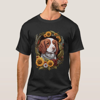 T-shirt Sunflower Hippie Floral Bretagne Espagnol Chien T 