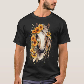 T-shirt Sunflower Horse Portrait Cowgirl Equestrio