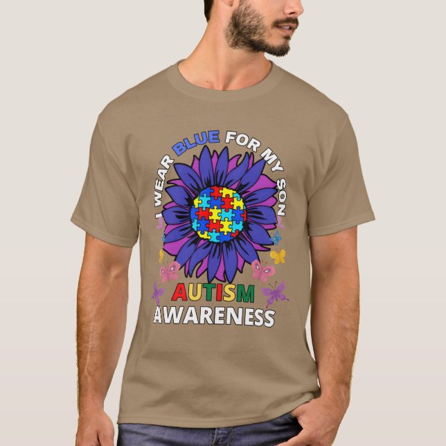 T-shirt sunflower i wear blue for my son autism awareness  (Devant)