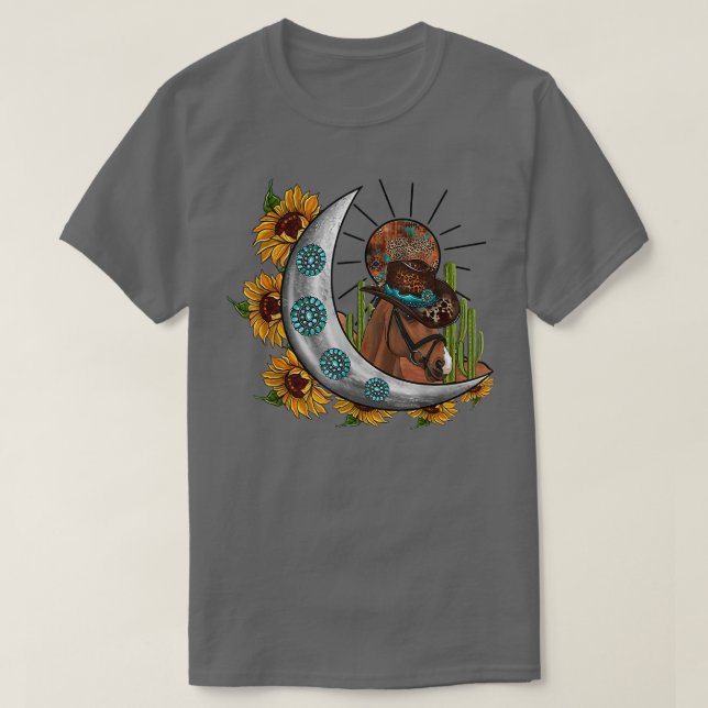 T-shirt Sunflower Leopard Cowboy Casquette Horse Boho Moon (Design devant)
