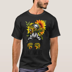 T-shirt Sunflower Maman Vie Messager Bun Cheveux Lunettes