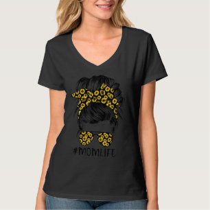T-shirt Sunflower Maman Vie Messager Bun Cheveux Lunettes 