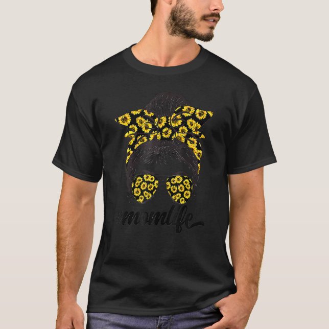 T-shirt Sunflower Maman Vie Messager Bun Cheveux Lunettes  (Devant)