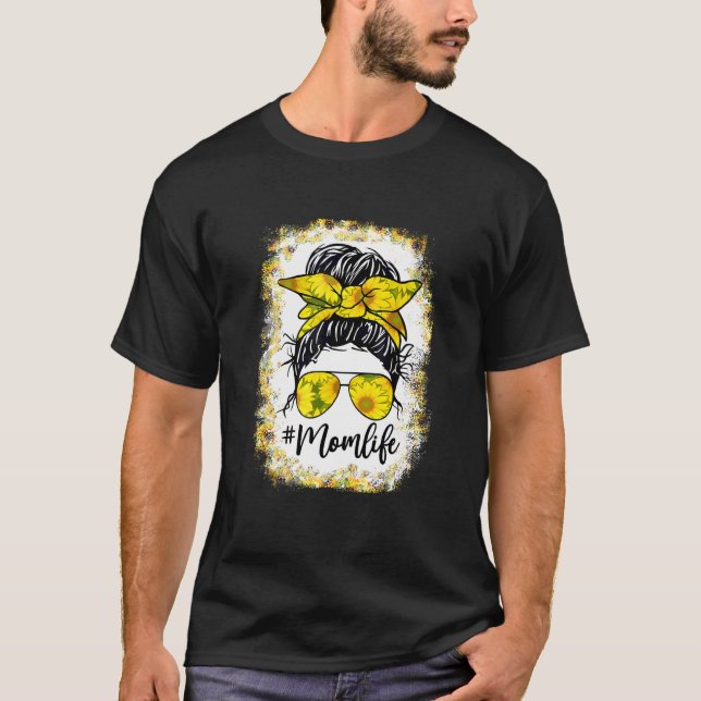 T-shirt Sunflower Maman Vie Messager Bun Cheveux Lunettes  (Devant)