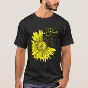 T-shirt Sunflower Musical Instrument Musique Notes Fleur