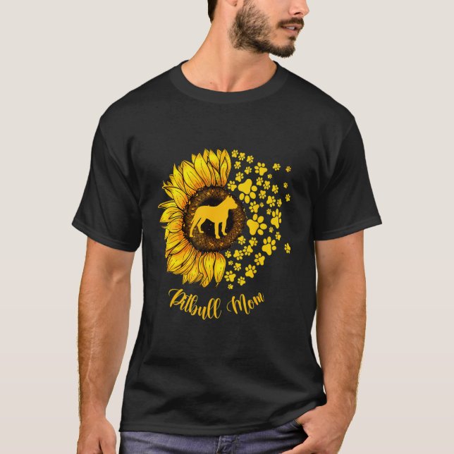 T-shirt Sunflower Pitbull Maman Amoureux des chiens (Devant)