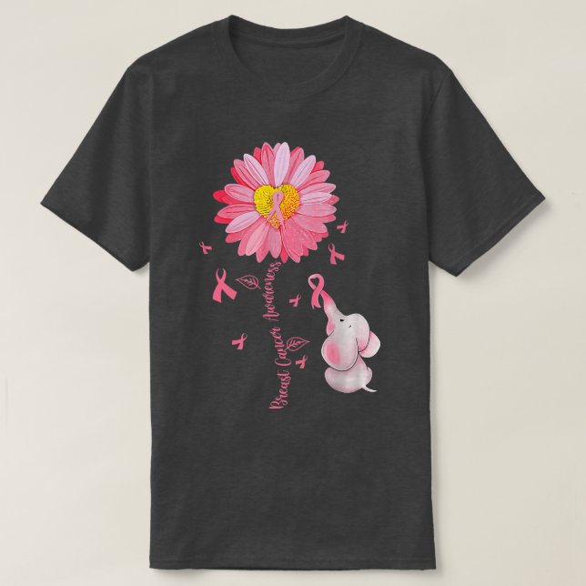 T-shirt Sunflower rose Ruban Elephant Cancer du sein Aware (Design devant)