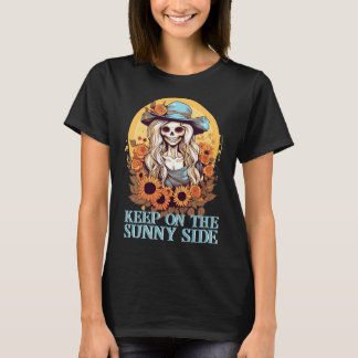 T-shirt Sunflower Skeleton Cowgirl Gardez le côté soleil